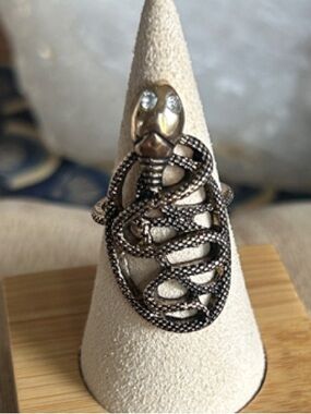 & Other Stories Antique Bronze Tone Snake Ring with Crystal Eyes